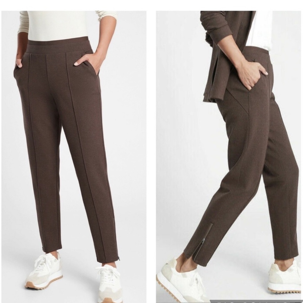 Athleta Neutral Brown Ankle Zipper High Rise Venice Heathered Pintuck Pant Small